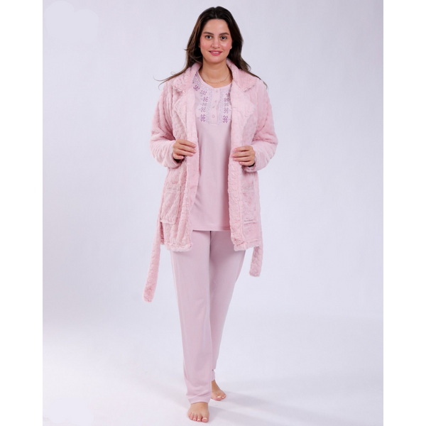 Ensemble pyjama femme 3 pièces – Rose doux avec peignoir