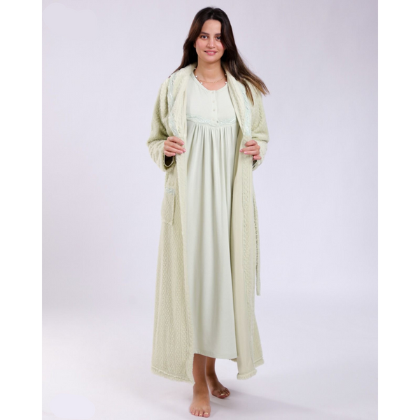 Ensemble Pyjama &amp; Robe de Chambre Femme – Vert Pastel Doux